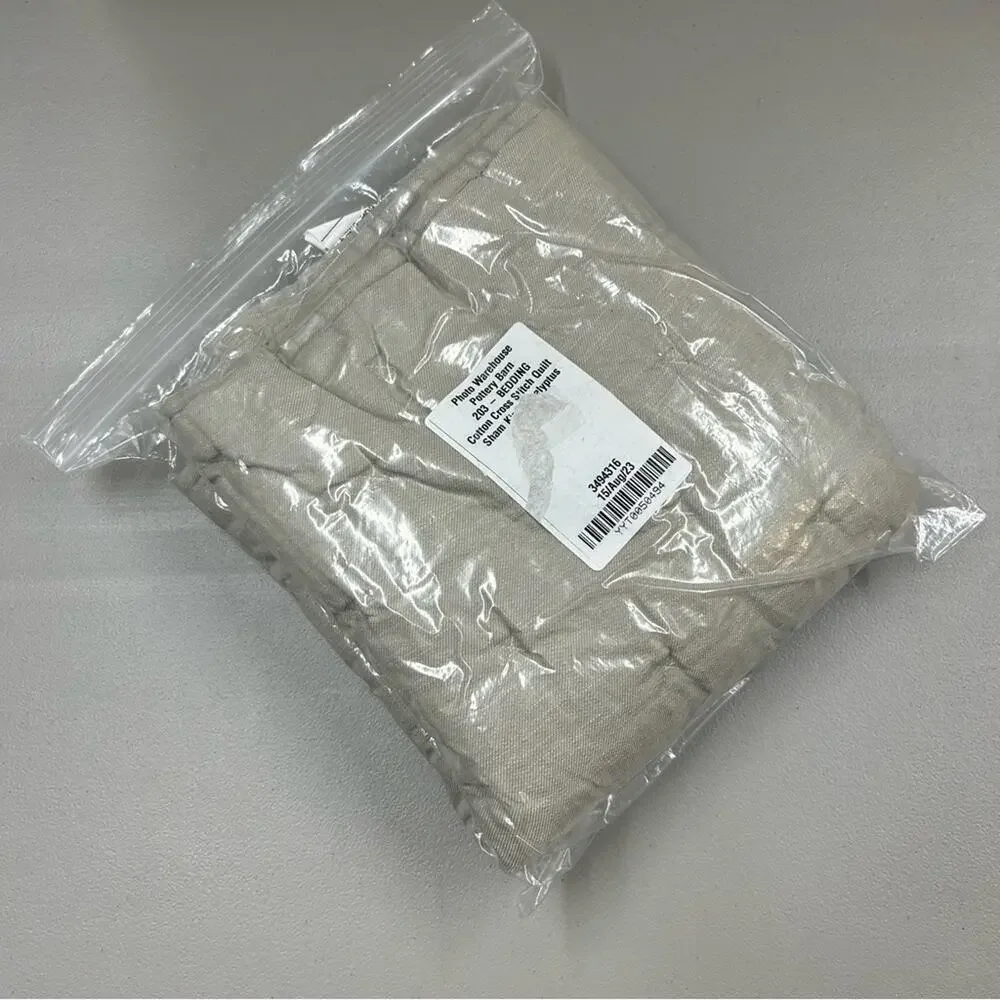 Pottery Barn Cotton Cross Stitch KING Quilted Pillow Sham Cover Eucalyptus Green